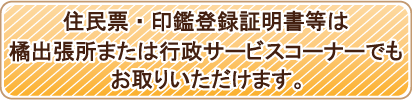 住民票・印鑑証明書等は駅前の行政サービスコーナーへ